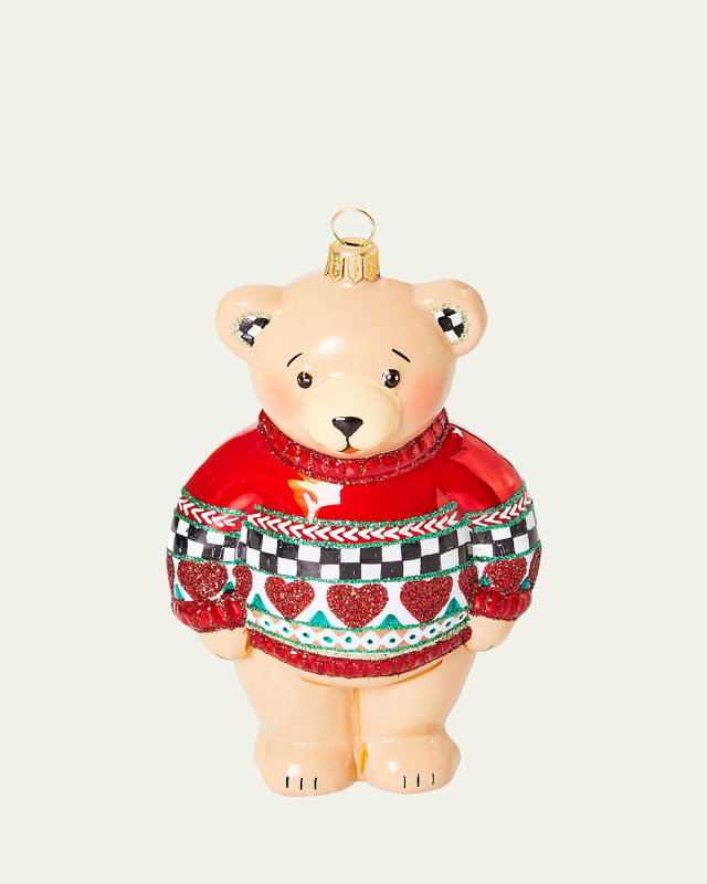 Cozy Christmas Sweater Bear Glass Christmas Ornament